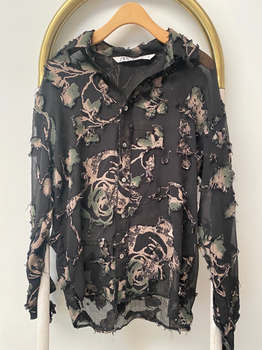 Zara Studio Limited Edition Black Roses Sheer Oversize Shirt Blouse Spain Size M